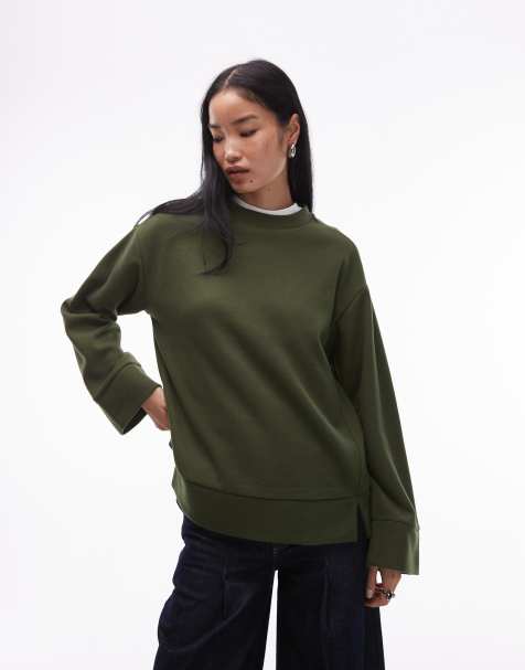 ASOS DESIGN supersoft slit hem sweatshirt in khaki green - view 1
