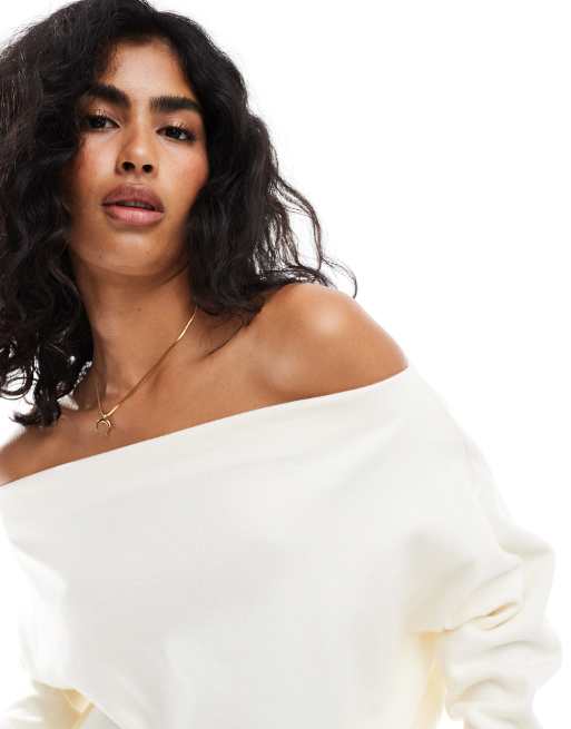 ASOS DESIGN supersoft slouchy one shoulder sweater in white