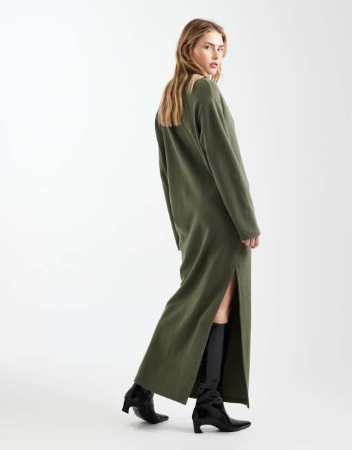ASOS DESIGN supersoft slouchy polo midi dress in khaki, 2 of 4