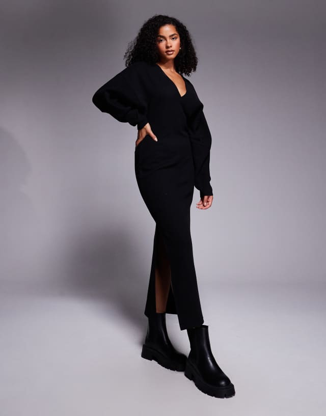 asos black v neck dress Design supersoft slouchy Maxi in long sleeves with fitted style_code:355804 She Isn't Chasing The Size:48/RE