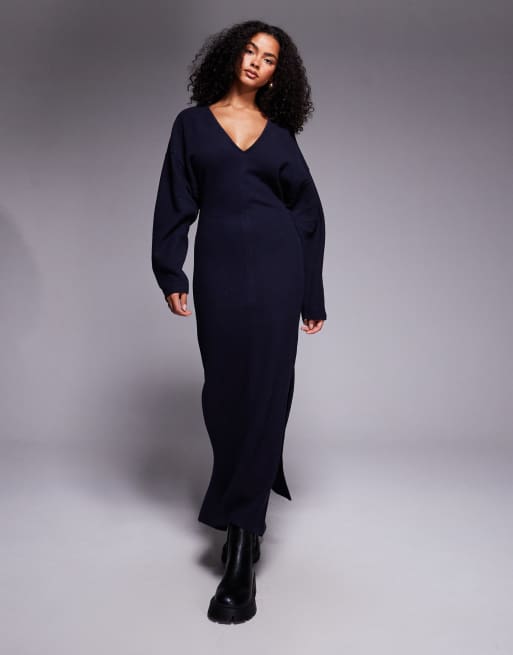 ASOS DESIGN supersoft slouchy v neck maxi dress in navy