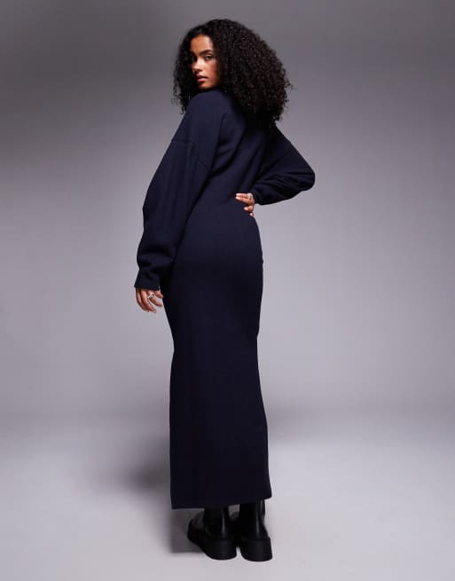 ASOS DESIGN supersoft slouchy v neck maxi dress in navy
