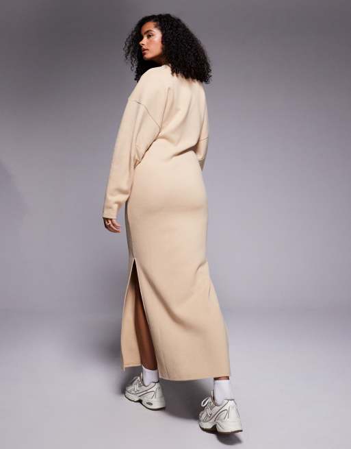 ASOS DESIGN supersoft slouchy v neck maxi dress in stone