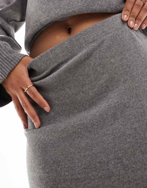 ASOS DESIGN supersoft split front maxi skirt in heathered charcoal