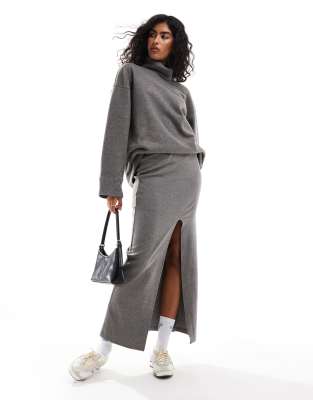 Asos Design Supersoft Split Front Maxi Skirt In Heathered Charcoal-gray