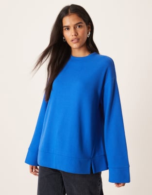Asos Design Supersoft Split Hem Sweatshirt In Blue
