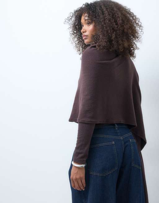 ASOS DESIGN supersoft sweatshirt med capedetalj i choklad, 3 av 5
