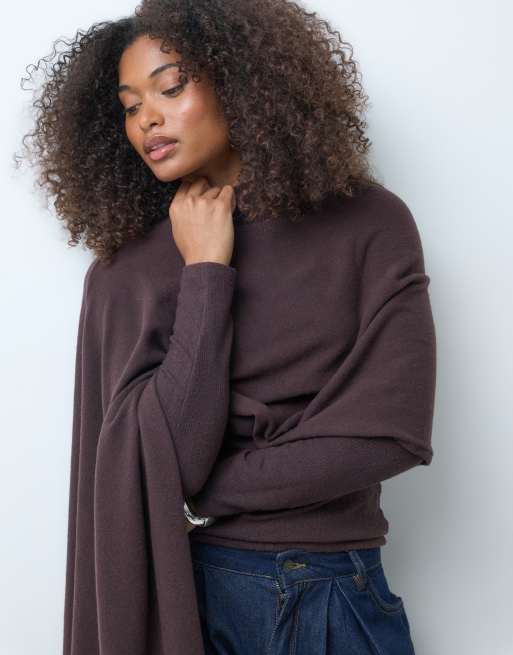 ASOS DESIGN supersoft sweatshirt med capedetalj i choklad, 5 av 5