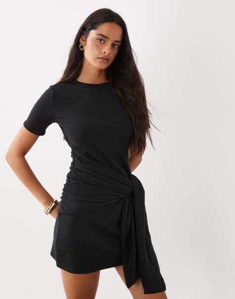 ASOS DESIGN supersoft tie side mini dress in black - view 1