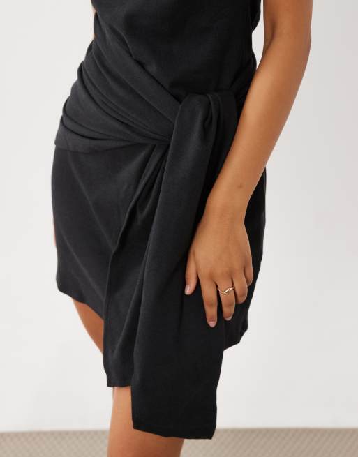 ASOS DESIGN supersoft tie side mini dress in black, 3 of 4
