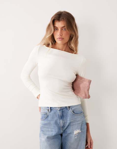 ASOS DESIGN supersoft topp med rund halsringning och långa ärmar i neutral - view 1