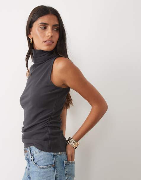 ASOS DESIGN supersoft topp utan ärmar med ståkrage i charcoal - view 1