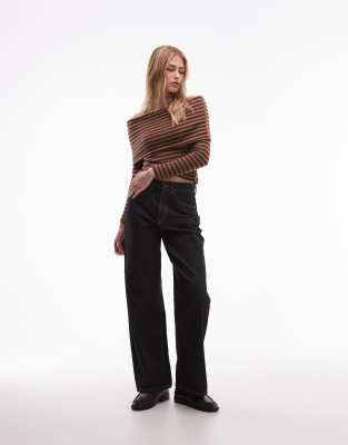 Asos Design Supersoft Touch Fold Over Off Shoulder Top In Multi