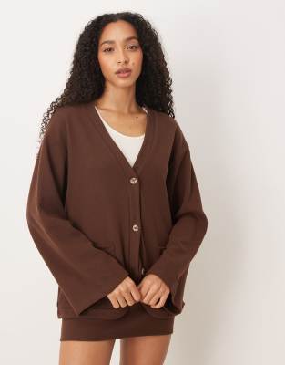 ASOS DESIGN Supersoft touch oversized cardigan in chocolate - part of a set-Brown