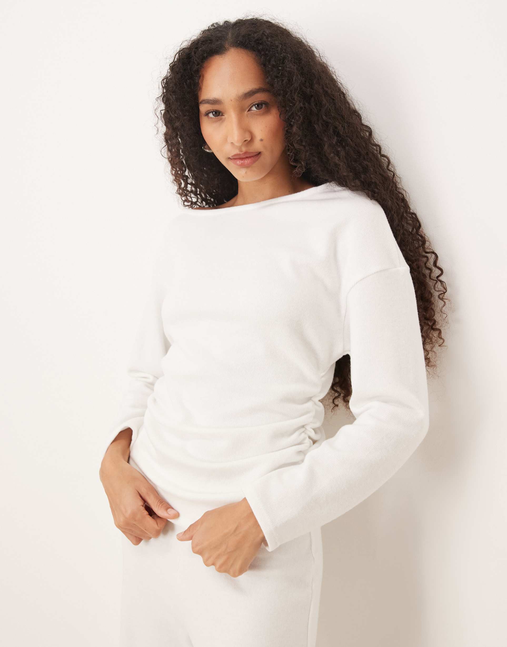 asos design supersoft touch sweater in winter white - part of a set