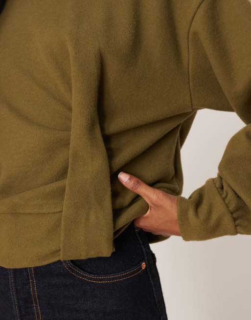 ASOS DESIGN Supersoft tuck detail long top in dark olive - DGREEN, 3 of 4