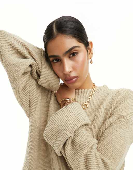 ASOS DESIGN supersoft turn back cuff mini sweat dress in oat ASOS