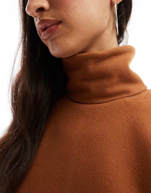 ASOS DESIGN supersoft turtleneck sweater with cuff detail in mocha