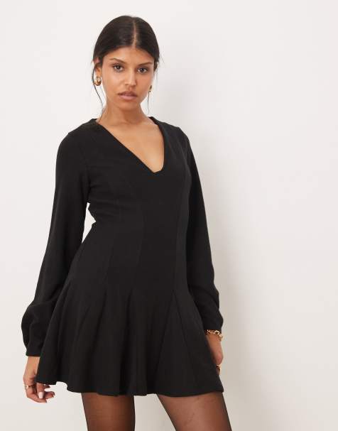 ASOS DESIGN supersoft V front fit and flare mini dress in black - view 1