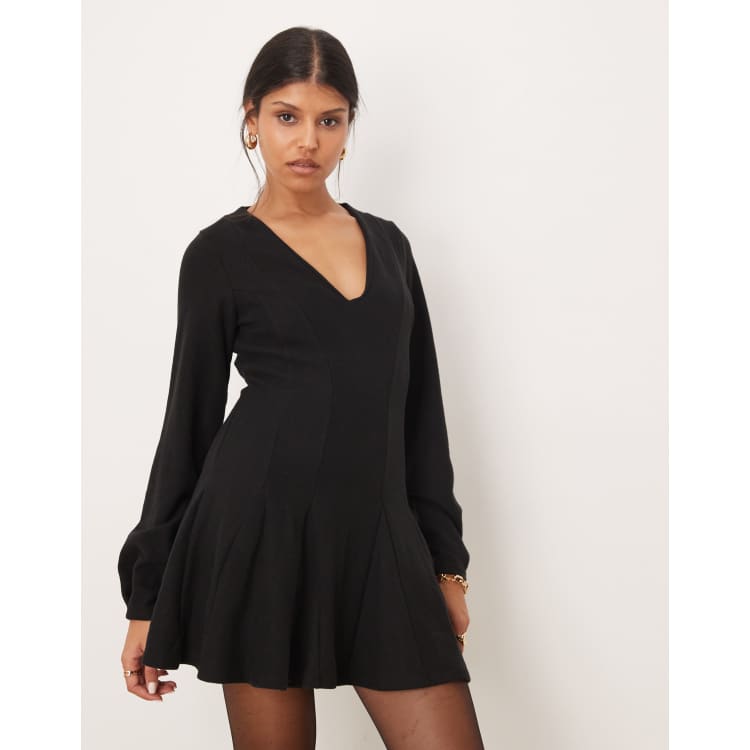 asos flare dress ASOS Design supersoft V-Front Fit and Flare Mini Dress in Black