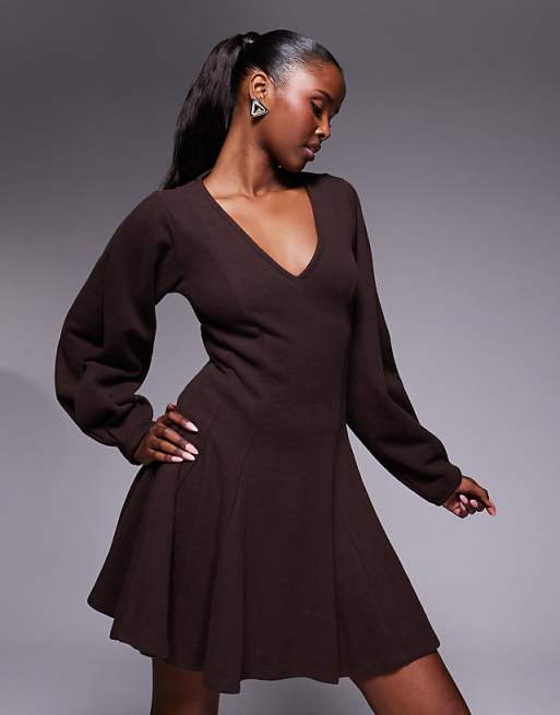 fit flare mini dress Dare to - Brown, Large | Hazel and Olive 40 Waist (in) 23 SO ME Houndstooth Fit Flare
