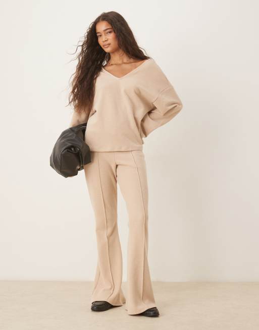 ASOS DESIGN Supersoft v neck long sleeve top in light taupe - BEIGE, 2 of 4