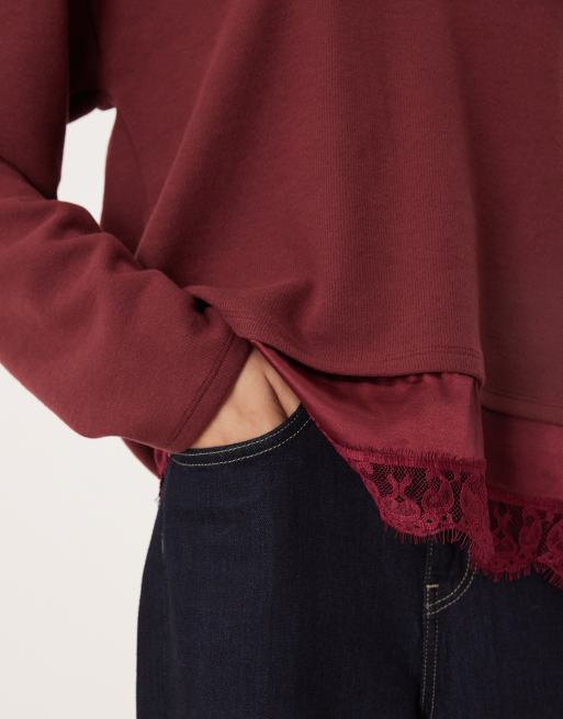ASOS DESIGN Supersoft v neck sweat with lace insert in fig, 4 of 4
