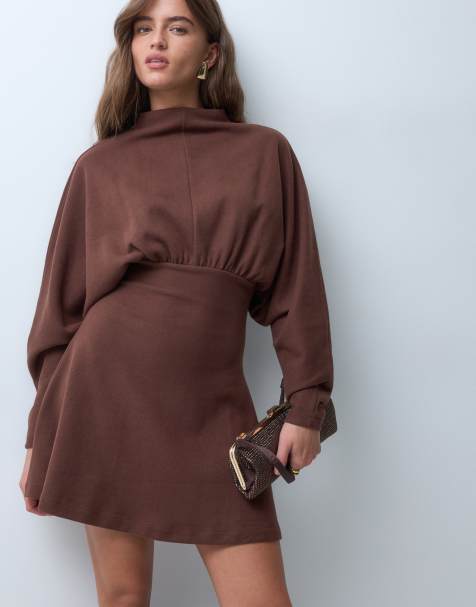 ASOS DESIGN supersoft waspy waist mini dress in chocolate - view 1