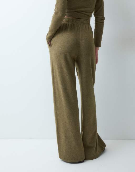 ASOS DESIGN supersoft wide leg co-ord trouser in khaki, 4 of 5