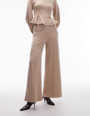 Asos Design Supersoft Wide Leg Pants In Neutral
