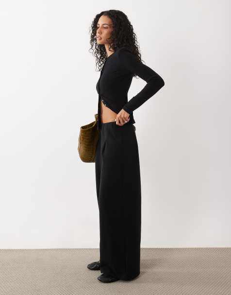 ASOS DESIGN supersoft wide leg pants in black - view 1