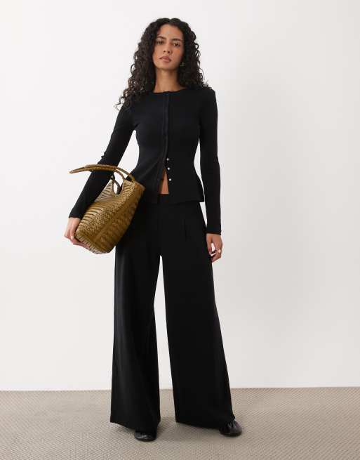 ASOS DESIGN supersoft wide leg pants in black, 4 of 5