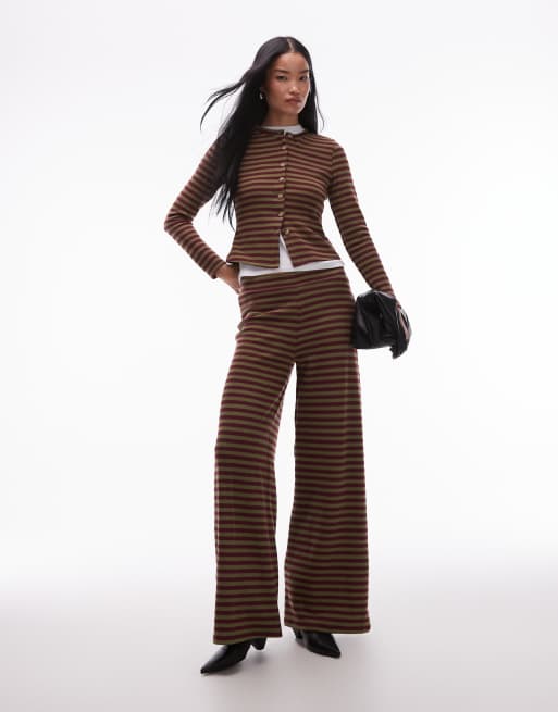 ASOS DESIGN supersoft wide leg pants in burgundy stripe (part of a set), 5 of 5