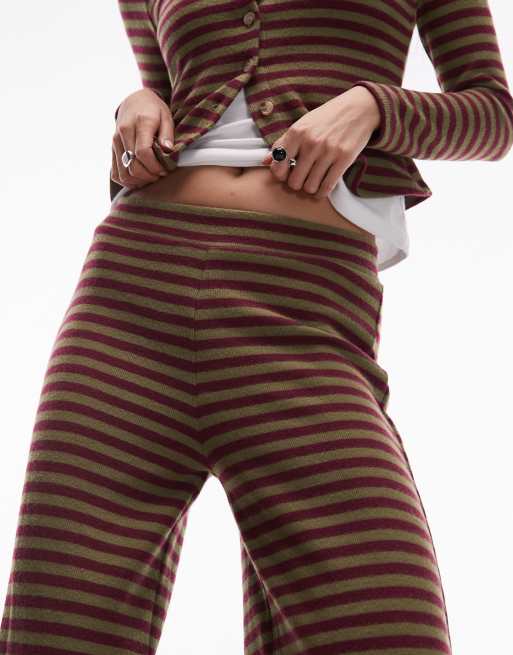 ASOS DESIGN supersoft wide leg pants in burgundy stripes - part of a set