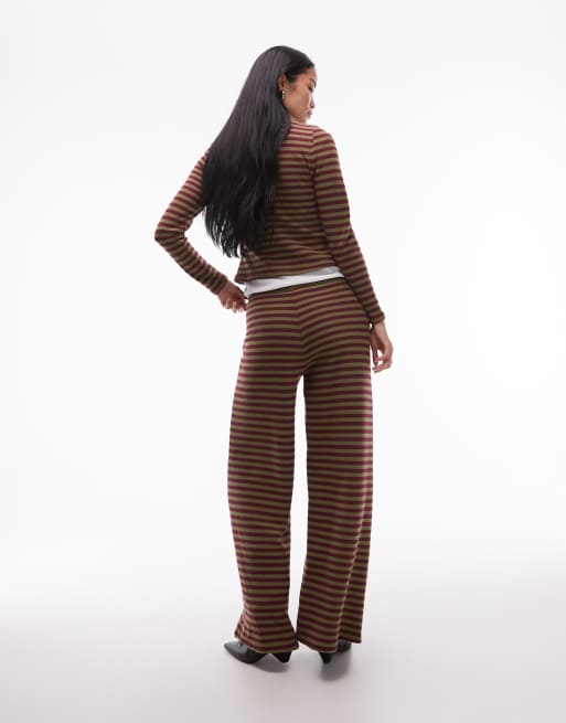 ASOS DESIGN supersoft wide leg pants in burgundy stripes - part of a set