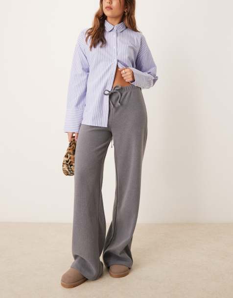 ASOS DESIGN supersoft wide leg pants in charcoal (part of a set) - view 1