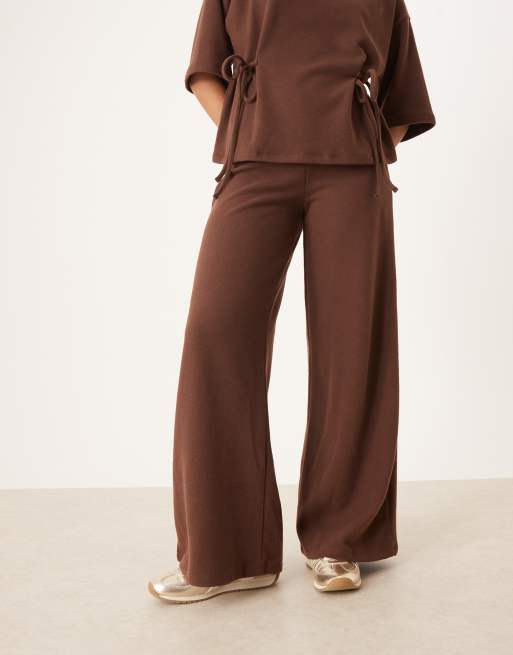 ASOS DESIGN supersoft wide leg pants in chocolate (part of a set), 3 of 5
