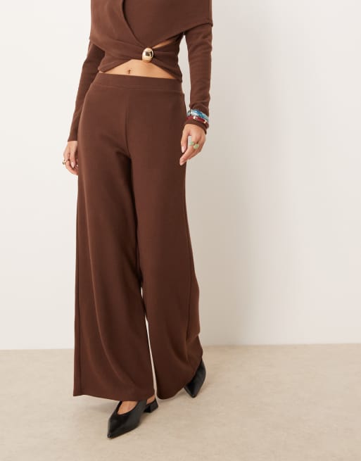 ASOS DESIGN supersoft wide leg pants in dark chocolate (part of a set), 3 of 5