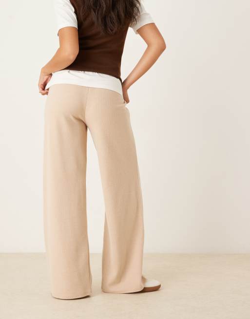 ASOS DESIGN supersoft wide leg pants in light taupe (part of a set), 2 of 5