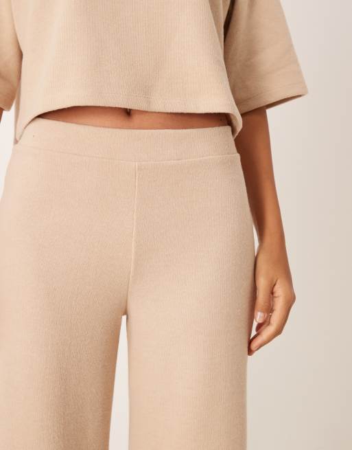 ASOS DESIGN supersoft wide leg pants in light taupe (part of a set), 3 of 5