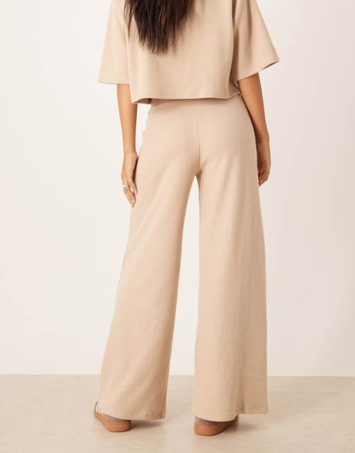 ASOS DESIGN supersoft wide leg pants in light taupe (part of a set), 4 of 5