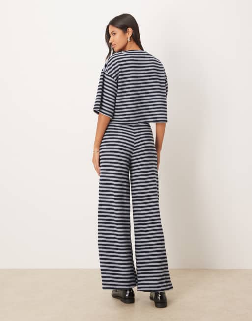 ASOS DESIGN Supersoft wide leg pants in navy stripe (part of a set), 4 of 5