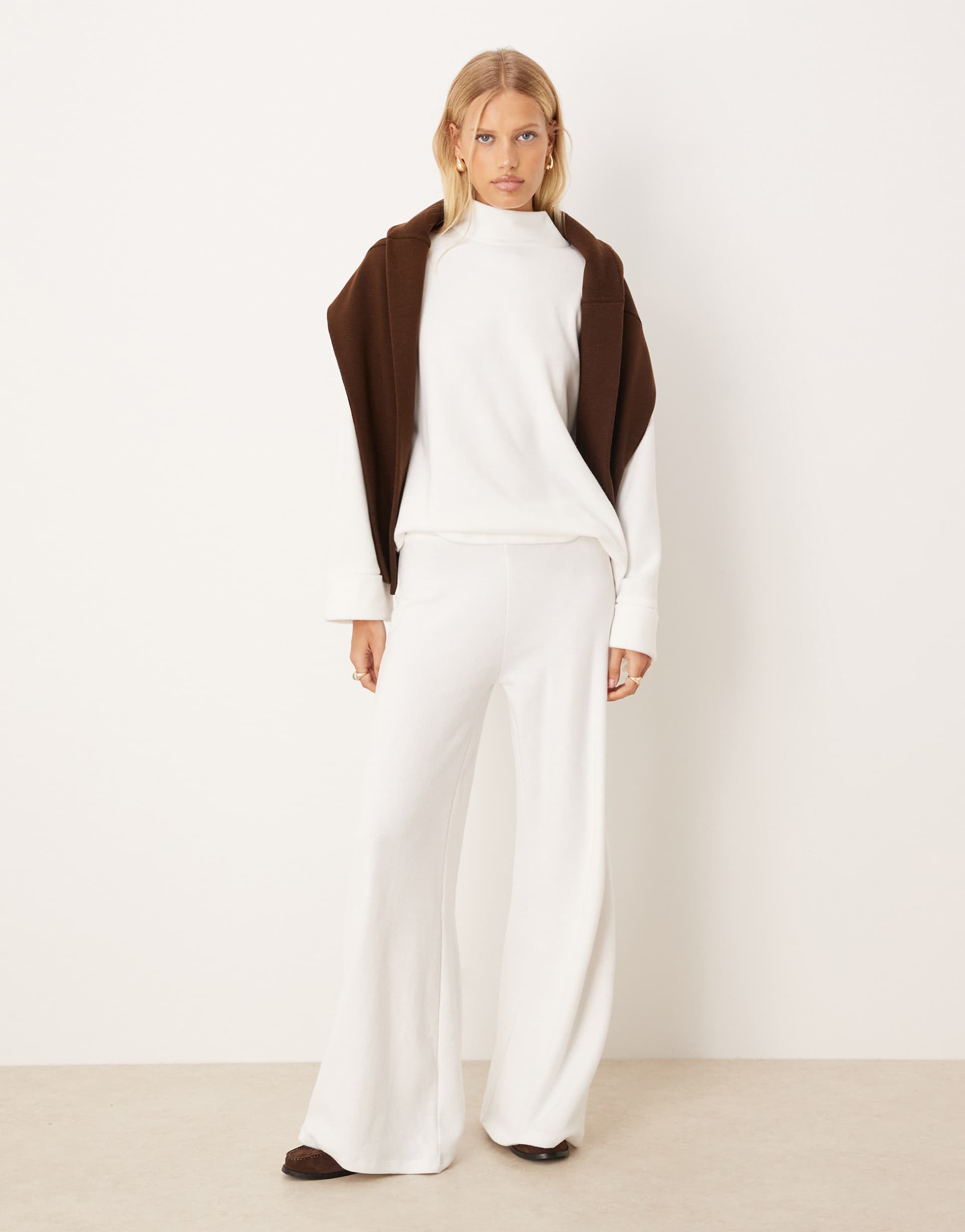 asos design supersoft wide leg pants in winter white