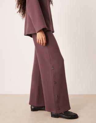 Asos Design Supersoft Wide Leg Pants With Button Details In Purple