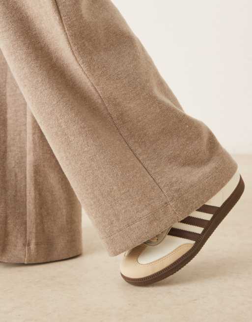 ASOS DESIGN Supersoft wide leg pleat front co-ord jogger in taupe marl, 5 of 5