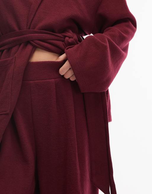 ASOS DESIGN Supersoft wide leg pleat front sweatpants in dark cherry - part of a set, 3 of 4
