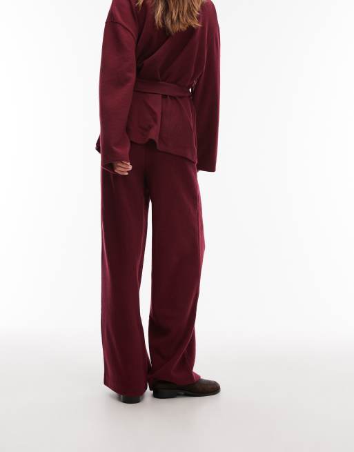 ASOS DESIGN Supersoft wide leg pleat front sweatpants in dark cherry - part of a set, 4 of 4