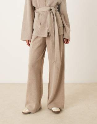 Asos Design Supersoft Wide Leg Pleated Front Sweatpants In Neutral