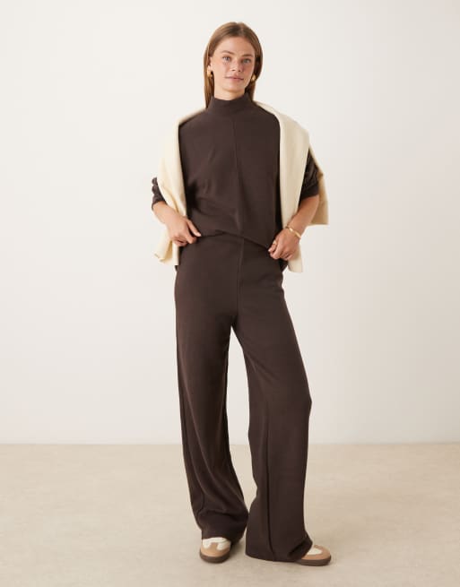 ASOS DESIGN Supersoft wide leg sweatpants in chocolate - part of a set