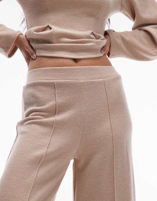 ASOS DESIGN supersoft wide leg trouser co-ord in beige, 3 of 5